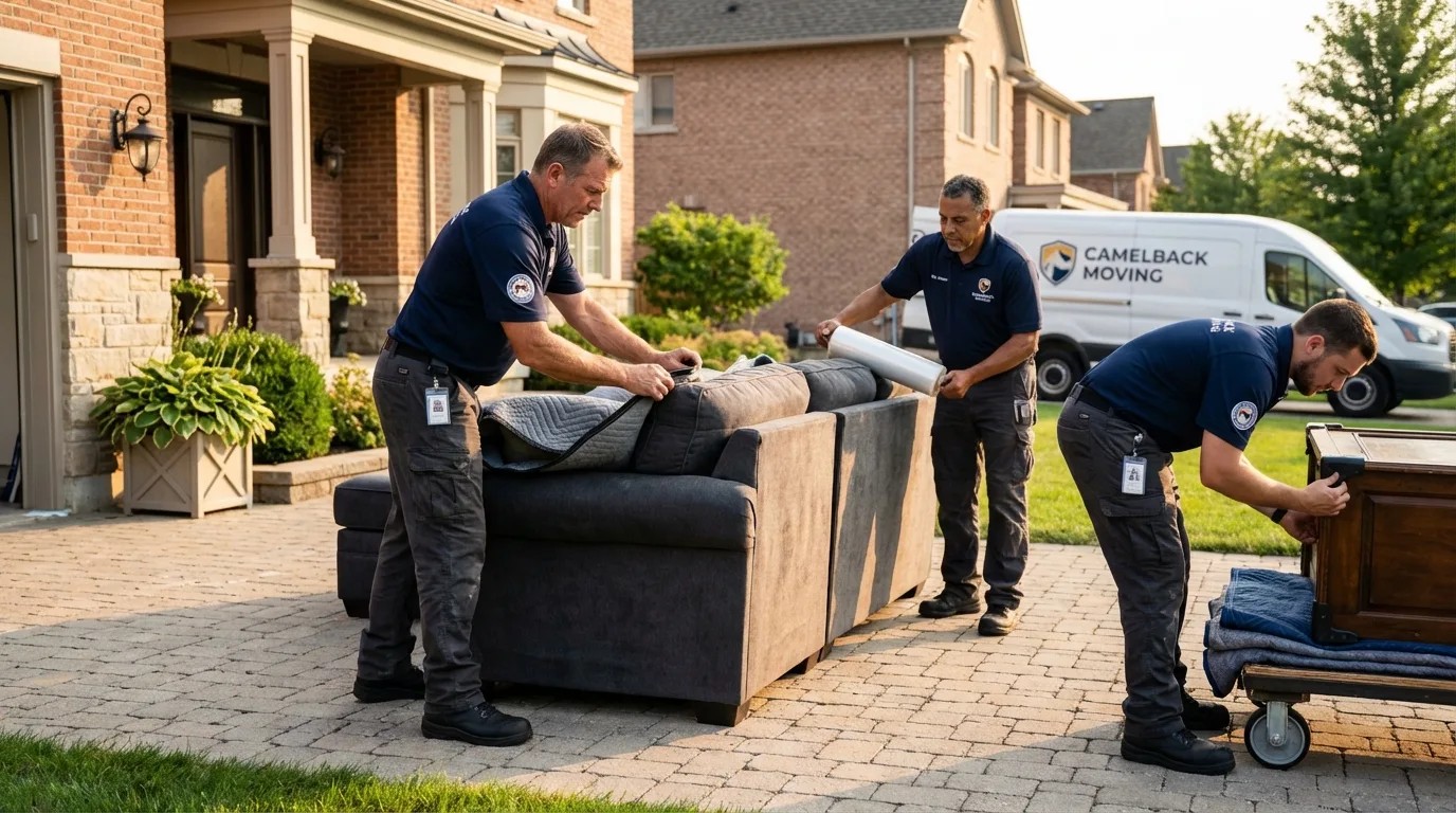 Large estate moving crew wrapping furniture in Minnewaukan, ND