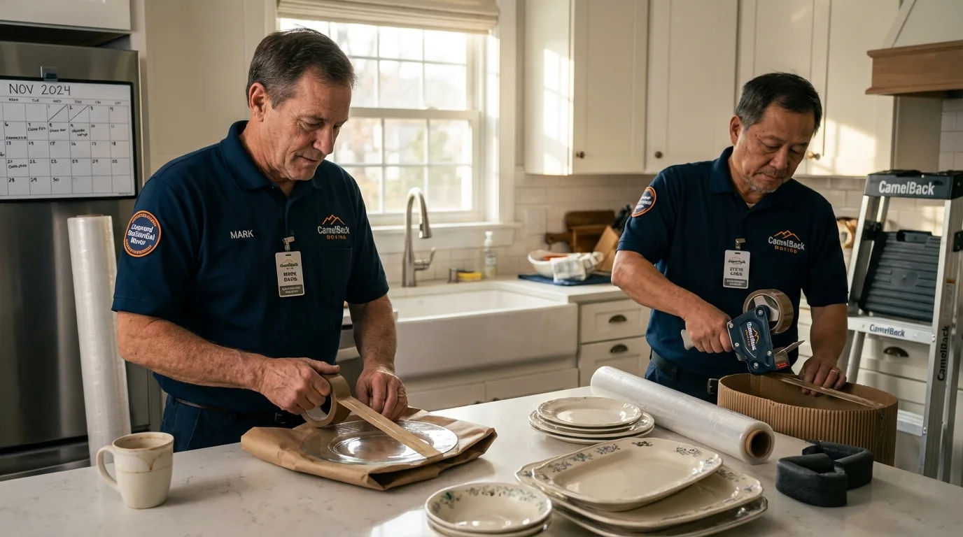 Professional crew packing kitchen dishware in Minnewaukan, ND